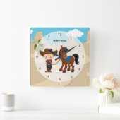 カウボーイ スクエア壁時計 (ホーム)