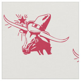 カウボーイ・テキサス州・レッド付きロングホーン・ステア・ヘッド ファブリック