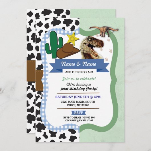 カウボーイ&ディナゾーボーイズブラザーズ誕生日招待状 招待状 (正面/裏面)