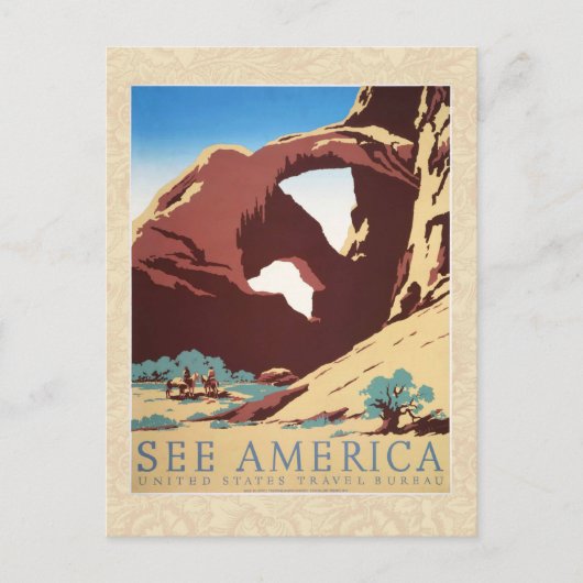 カウボーイ デザート ヴィンテージ ウェスタン 馬 ポストカード (正面)