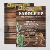 カウボーイ バースデー ラスティック ウッド 招待状 (正面/裏面)