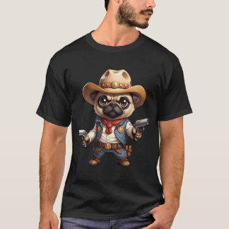 カウボーイ・パグ、かわいいパグ、かわいい子犬、レトロな犬 Tシャツ