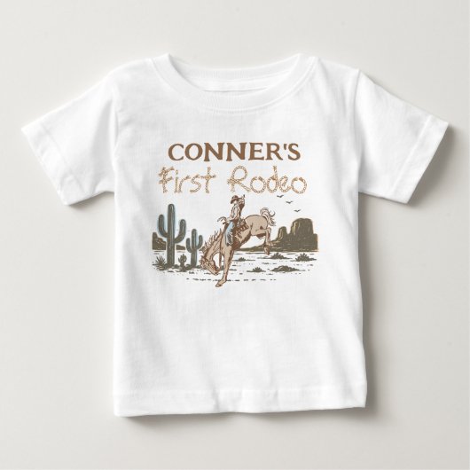 カウボーイ ファースト ロデオ 1歳 誕生日 ベビーTシャツ (正面)