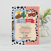 カウボーイ&ファームジョイントボーイガール誕生日動物 招待状 (スタンド正面)