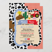 カウボーイ&ファームジョイントボーイガール誕生日動物 招待状 (正面/裏面)