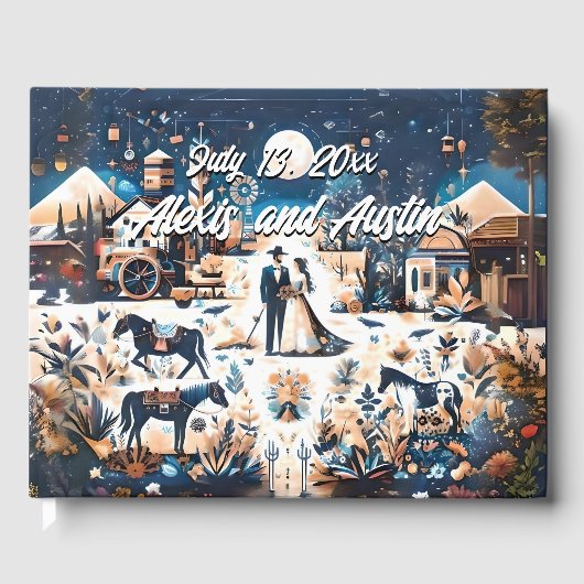 カウボーイ&ブライトブルーウェスタンスタイル結婚ズ ゲストブック (正面)