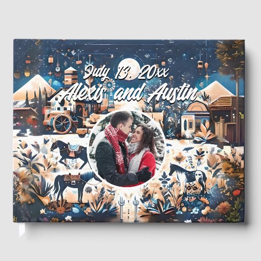 カウボーイ&ブライトブルーウェスタンスタイル結婚ズ ゲストブック (正面)