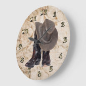 カウボーイ・ブーツおよび帽子 ラージ壁時計 (傾斜)