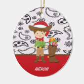 カウボーイ・ブーツのオーナメントの隣の愛らしいカウボーイ セラミックオーナメント (左)