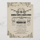 カウボーイ・ブーツのヒマワリの国の素朴な納屋の結婚式 招待状 (正面/裏面)