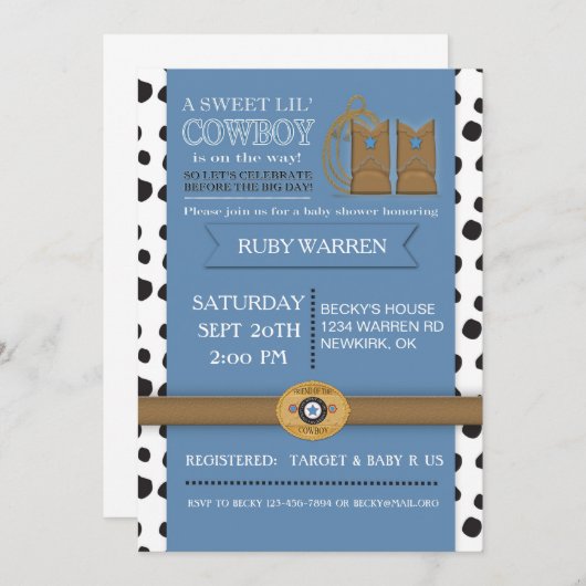 カウボーイ・ブーツのベビーシャワーの招待状 招待状 (正面/裏面)