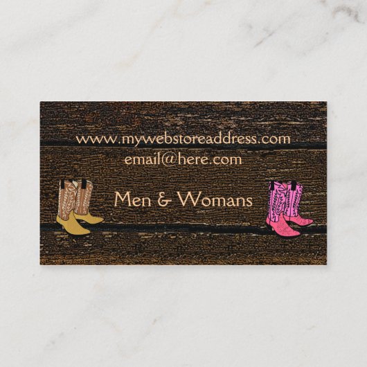 カウボーイ・ブーツの古い木製の一見 名刺 (裏面)