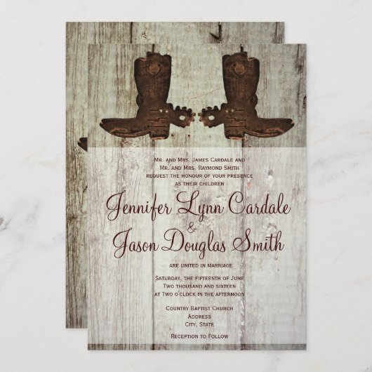 カウボーイ・ブーツの国の西部の結婚式招待状 招待状 (正面/裏面)
