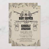 カウボーイ・ブーツの素朴な国のベビーシャワー 招待状 (正面/裏面)