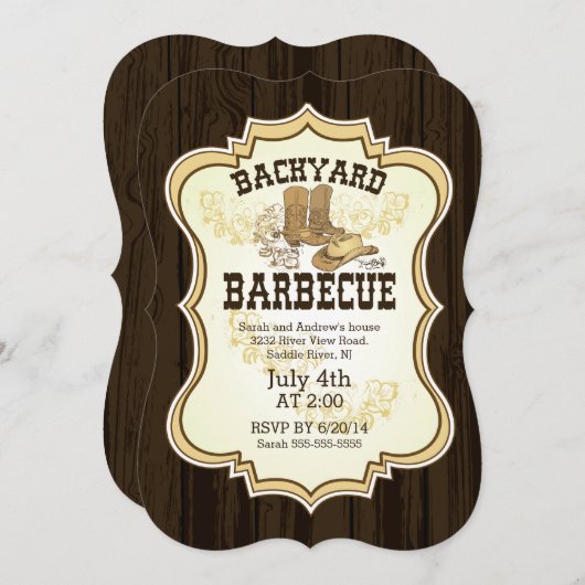 カウボーイ・ブーツの西部の裏庭のバーベキューの招待状 招待状 (正面/裏面)