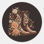 カウボーイ・ブーツ付きの田舎西部の花 – ラウンドシール (正面)