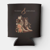 カウボーイ・ブーツ付きの田舎西部の花 –  缶クーラー (正面)