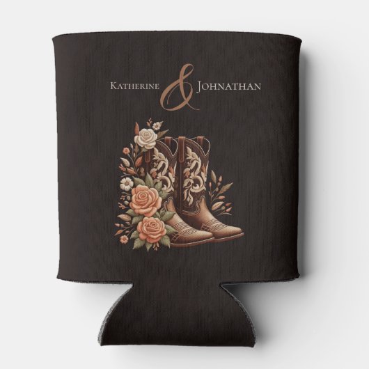 カウボーイ・ブーツ付きの田舎西部の花 –  缶クーラー (裏面)