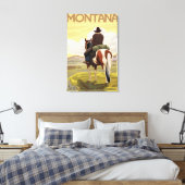 カウボーイ&ホースモンタナヴィンテージ旅行ポスター キャンバスプリント (インサイチュ (寝室))