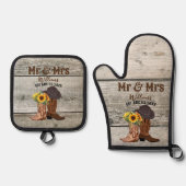 カウボーイ・ミスター・ミセス・ウェスタンカントリー・ファミリー・ネーム・エスト 鍋つかみ&鍋敷きセット (正面)