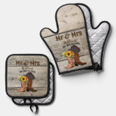 カウボーイ・ミスター・ミセス・ウェスタンカントリー・ファミリー・ネーム・エスト 鍋つかみ&鍋敷きセット (正面/裏面)