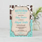 カウボーイ·リトル·バックルー·ティール（緑がかった色）·ブラウン·ボーイ·ベイビー·シャワー 招待状 (スタンド正面)
