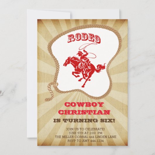 カウボーイ・ロデオの誕生日パーティー招待状 招待状 (正面)