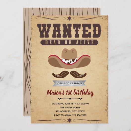 カウボーイ・ロデオの誕生日パーティー テーマの招待状を探しています 招待状 (正面/裏面)