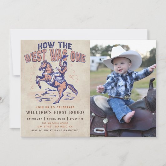 カウボーイ・ロデオ誕生日西の写真は1枚 招待状 (正面)