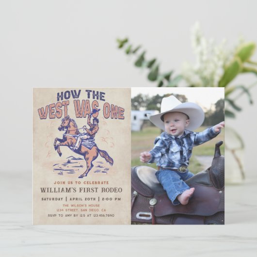 カウボーイ・ロデオ誕生日西の写真は1枚 招待状