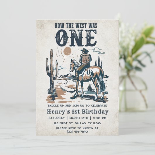カウボーイ・ロデオ1歳の誕生日どのように西は1だった 招待状 (スタンド正面)