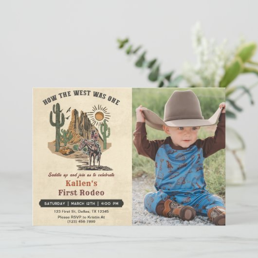 カウボーイ・ロデオ1歳の誕生日どのように西は1だった 招待状 (スタンド正面)