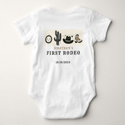 カウボーイ ワイルド ウェスタン ファースト ロデオ ファースト バースデー 1st ベビーボディスーツ (裏面)