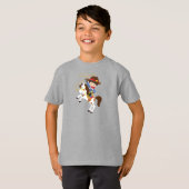 カウボーイ、保安官、馬、投げ縄、西、茶色の髪 Tシャツ (正面フル)