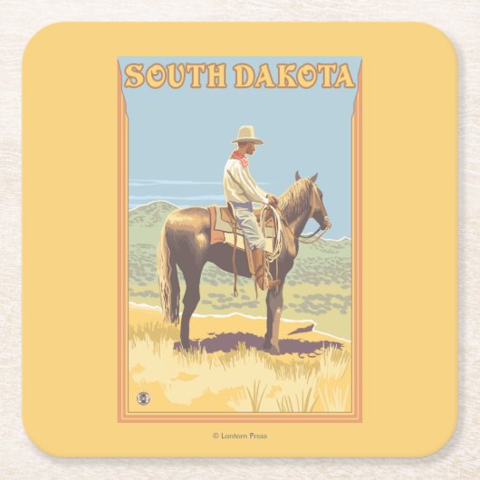 カウボーイ(側面図)サウスダコタ スクエアペーパーコースター (正面)