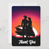 カウボーイ&女性のカーボーイサンセット サンキューカード (正面)