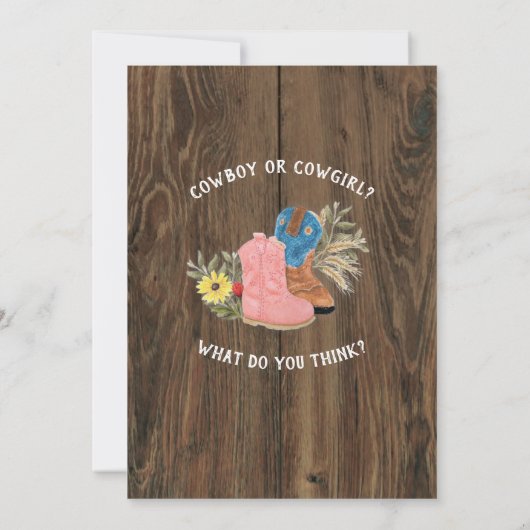 カウボーイ/女性のカーボーイブーティダークウッド性別リビール 招待状 (裏面)