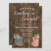 カウボーイ/女性のカーボーイブーティダークウッド性別リビール 招待状 (正面/裏面)