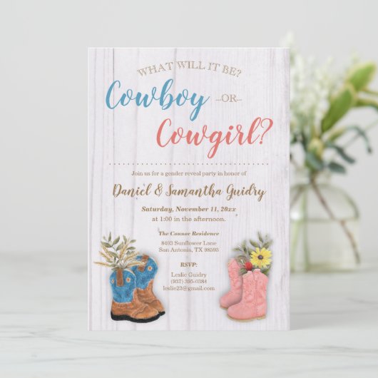 カウボーイ/女性のカーボーイブーティ性別の表示 招待状