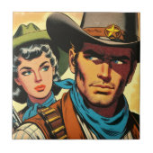 カウボーイ/女性のカーボーイレトロ漫画 タイル (正面)