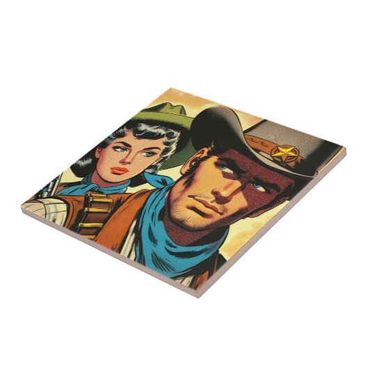 カウボーイ/女性のカーボーイレトロ漫画 タイル (側面)