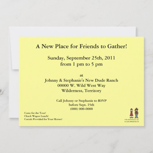 カウボーイ&女性のカーボーイ引っ越し祝いパーティー-ウェスタン 招待状 (裏面)