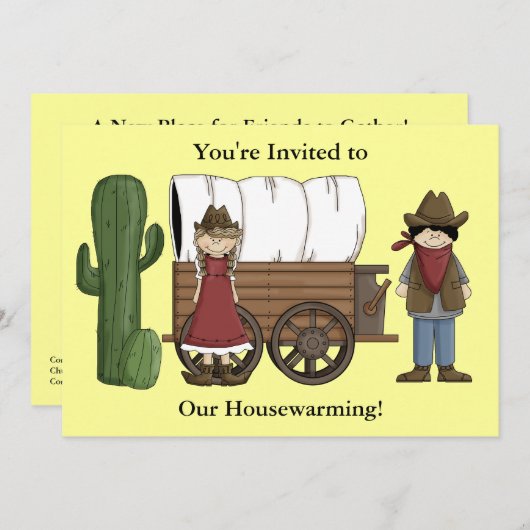 カウボーイ&女性のカーボーイ引っ越し祝いパーティー-ウェスタン 招待状 (正面/裏面)