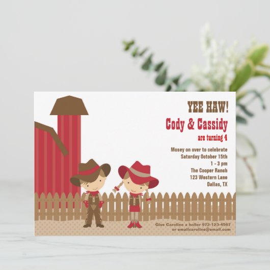 カウボーイ&女性のカーボーイ誕生日招待状 招待状 (スタンド正面)