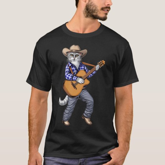 カウボーイ 猫 ギター奏者 Tシャツ (正面)