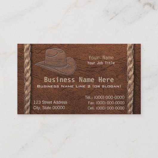 カウボーイ/西部ののどは革及びロープに用具を使いました 名刺 (正面)