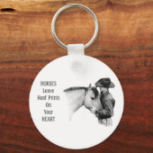 カウボーイ：馬：フーフプリント：鉛筆スケッチ キーホルダー (正面)