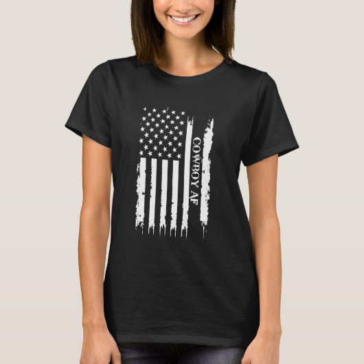 カウボーイ AF アメリカ合衆国 ディストressed アメリカ国旗 Tシャツ (正面)