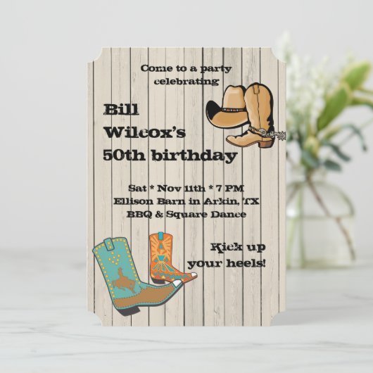 カウボーイBBQおよびDancceの正方形のパーティー 招待状 (スタンド正面)