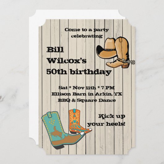 カウボーイBBQおよびDancceの正方形のパーティー 招待状 (正面/裏面)